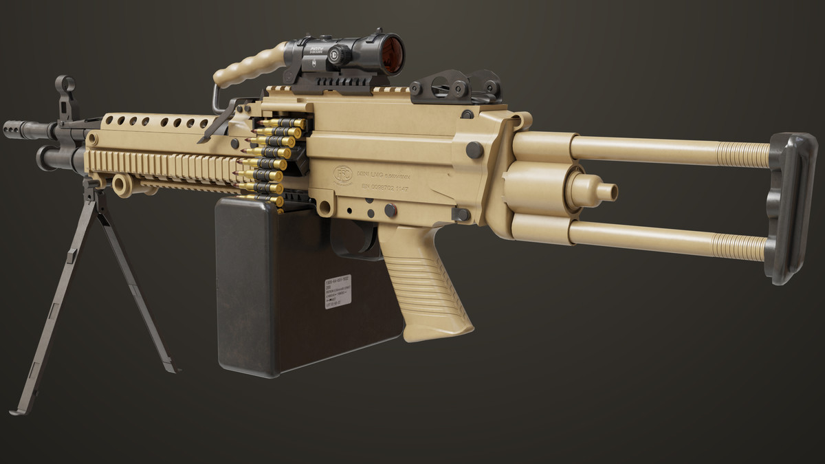 Machine Gun Sandal and Black Ammo Box URP HDRP Textures