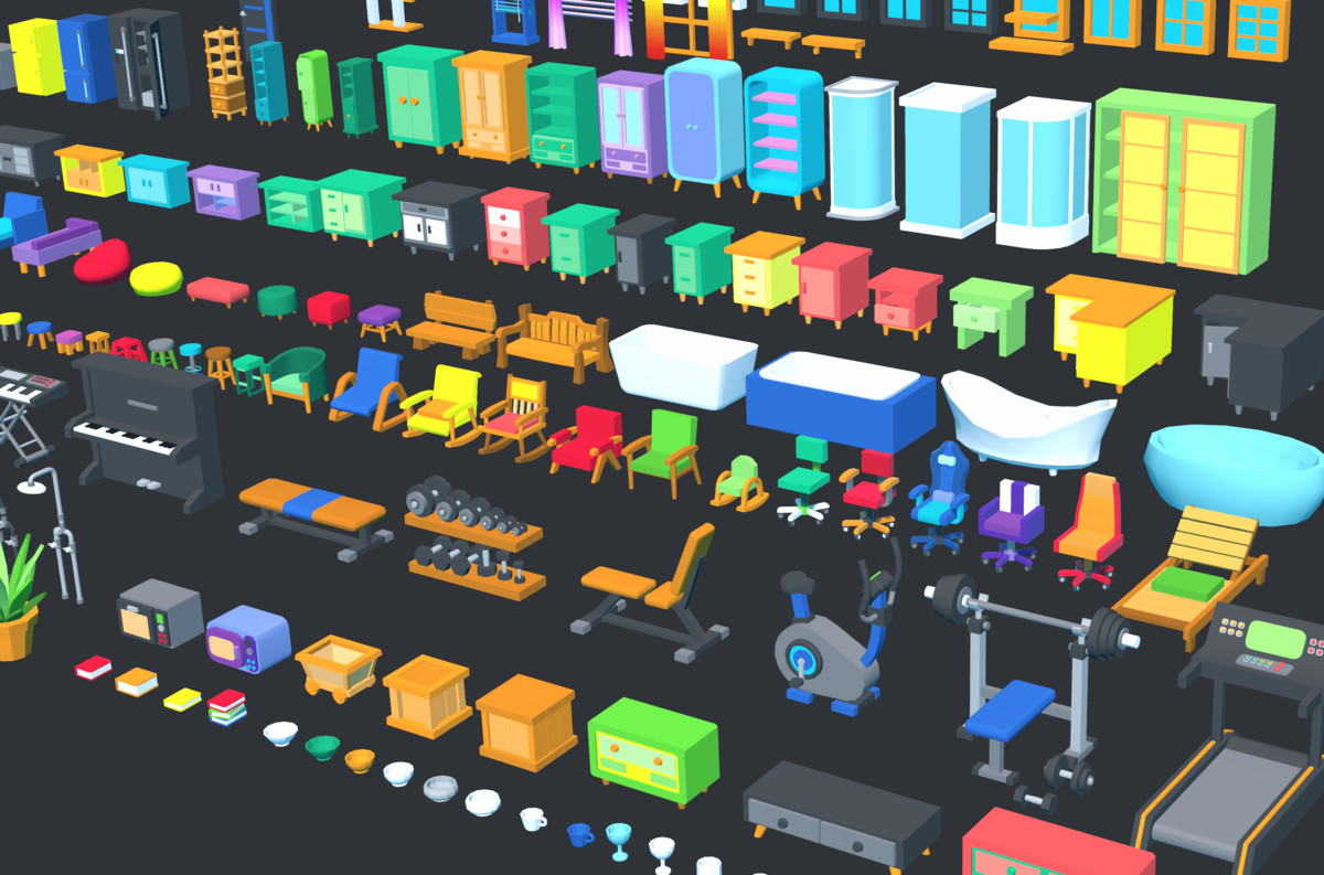Cute Low Poly Furniture Pack - Colorful Interior Props