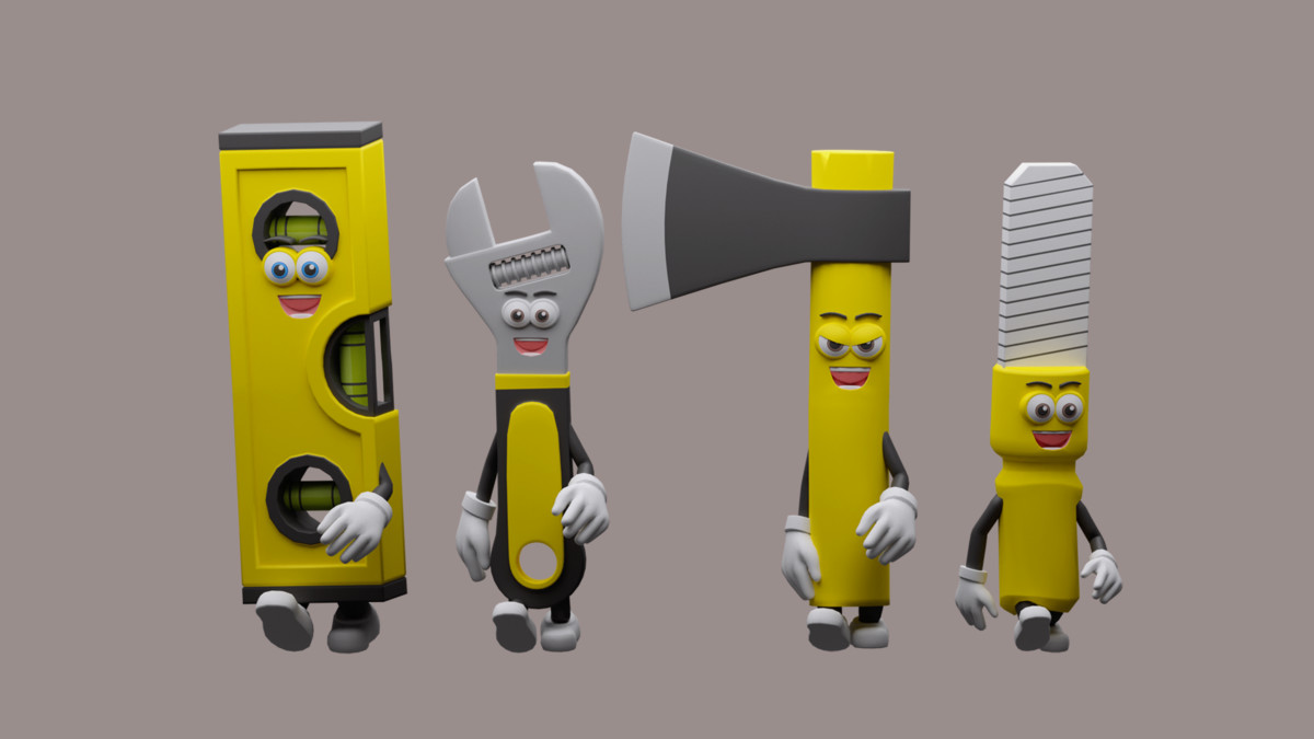 Cartoon characters construction tools