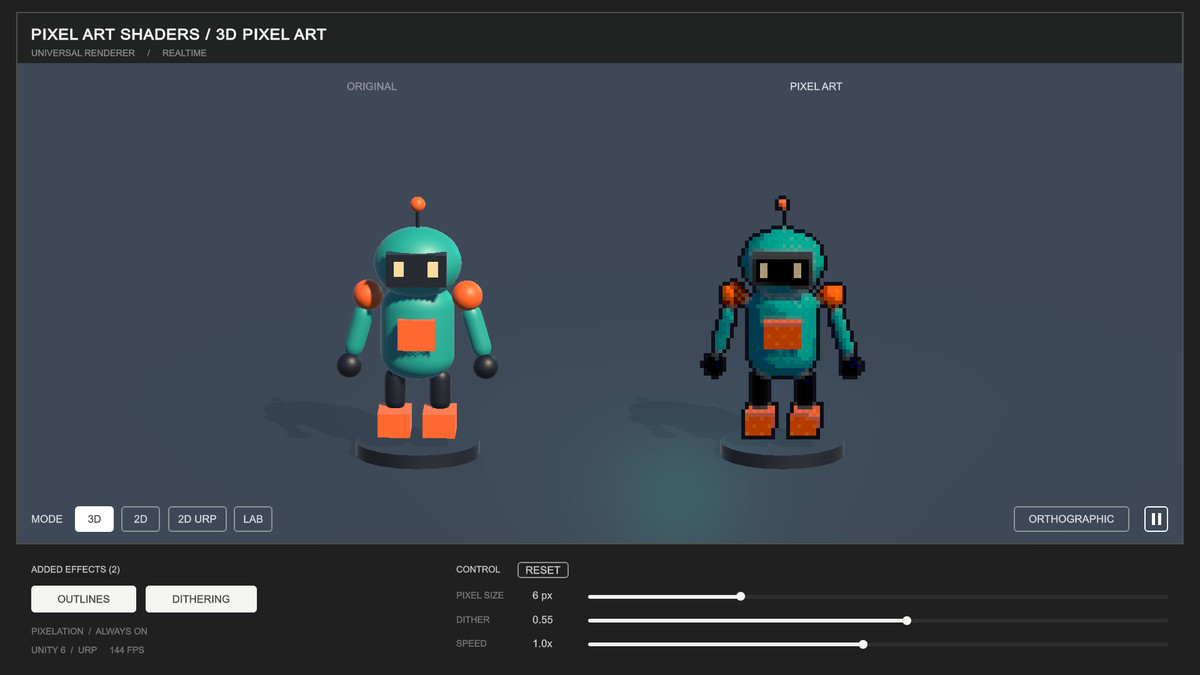 3D & 2D Pixel Art Shaders for URP - Realtime Pixelation, Outlines & Dithering
