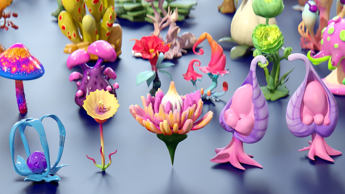 Fantasy Funny Stylized Magical Flora Plants - Low Poly Pack (118 3d models)