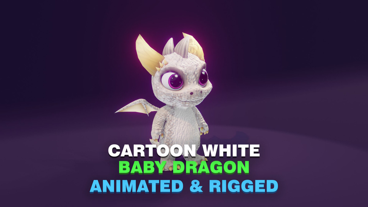 Cartoon White Dragon 3D Model (Low-Poly, Game-Ready, Animated, Built-In)