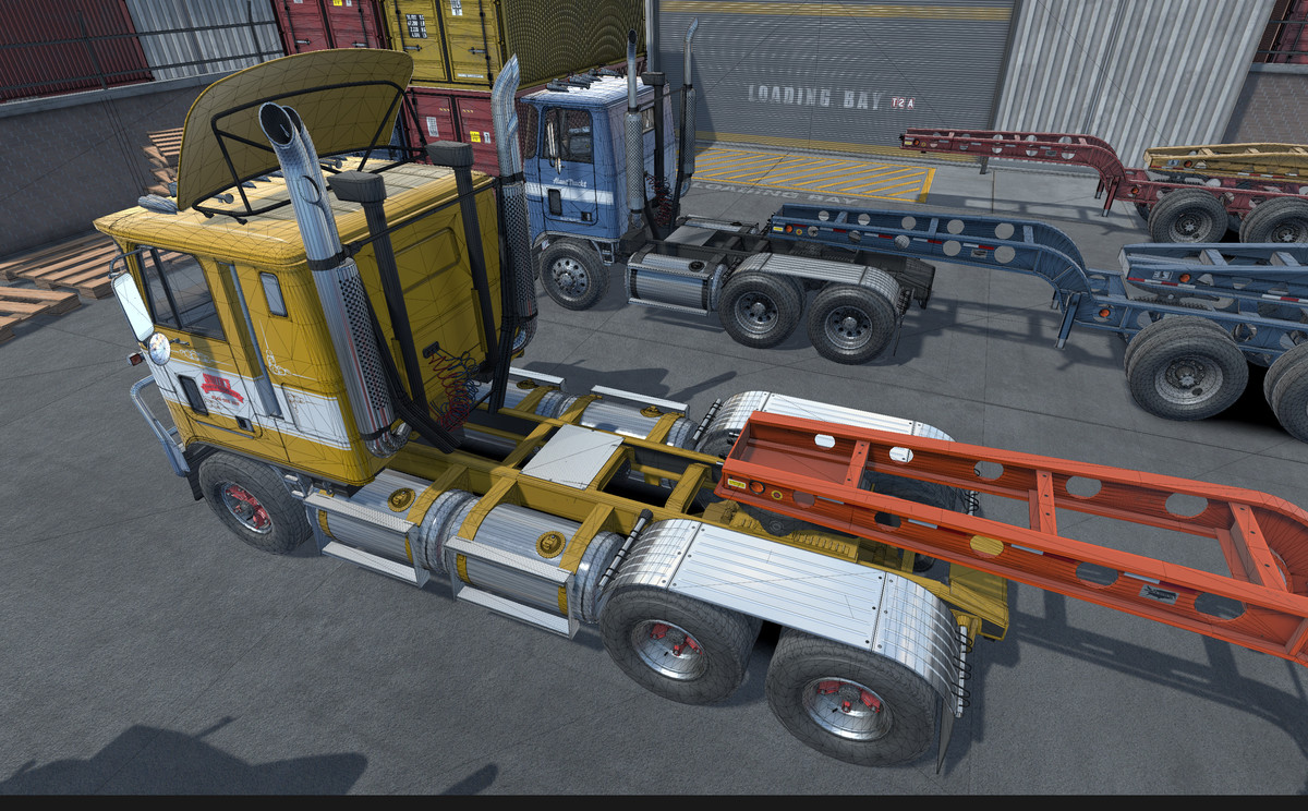 80s Cabover Truck with lowboy trailer