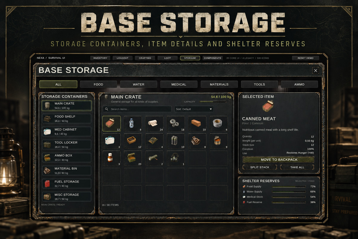 Survival UI Kit – 500 Icons & 5 Demo Screens