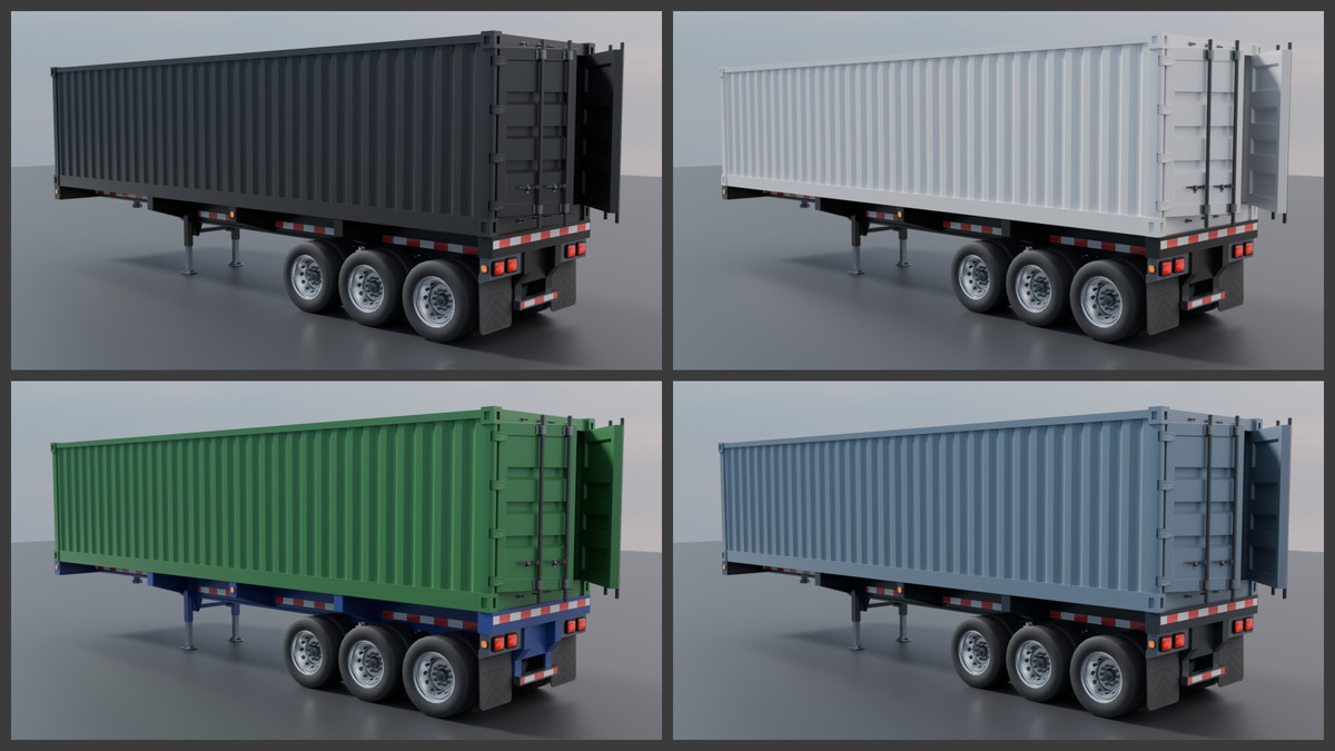 European Semi Truck + Container Trailer | Custom Logo, Openable Doors, Interior