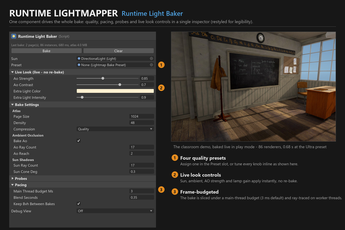 Runtime Lightmapper: Real Time Lightmap Baking with Shadows, AO & Lamps