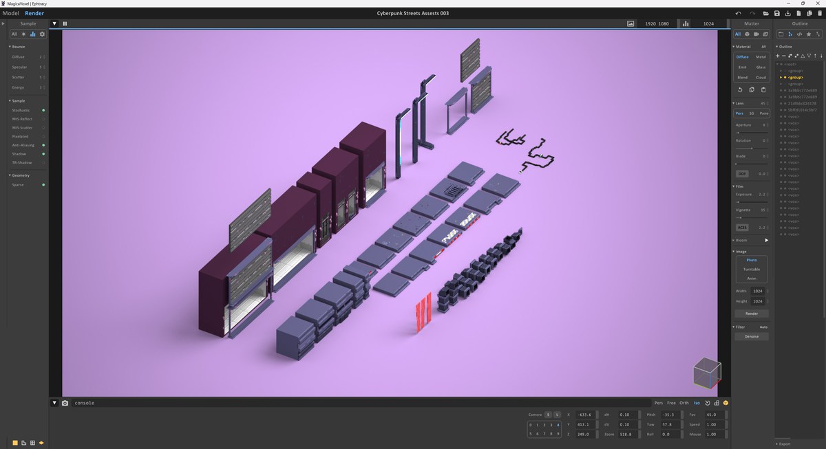 Voxel Cyberpunk Streets - 3D pixel art - monogon
