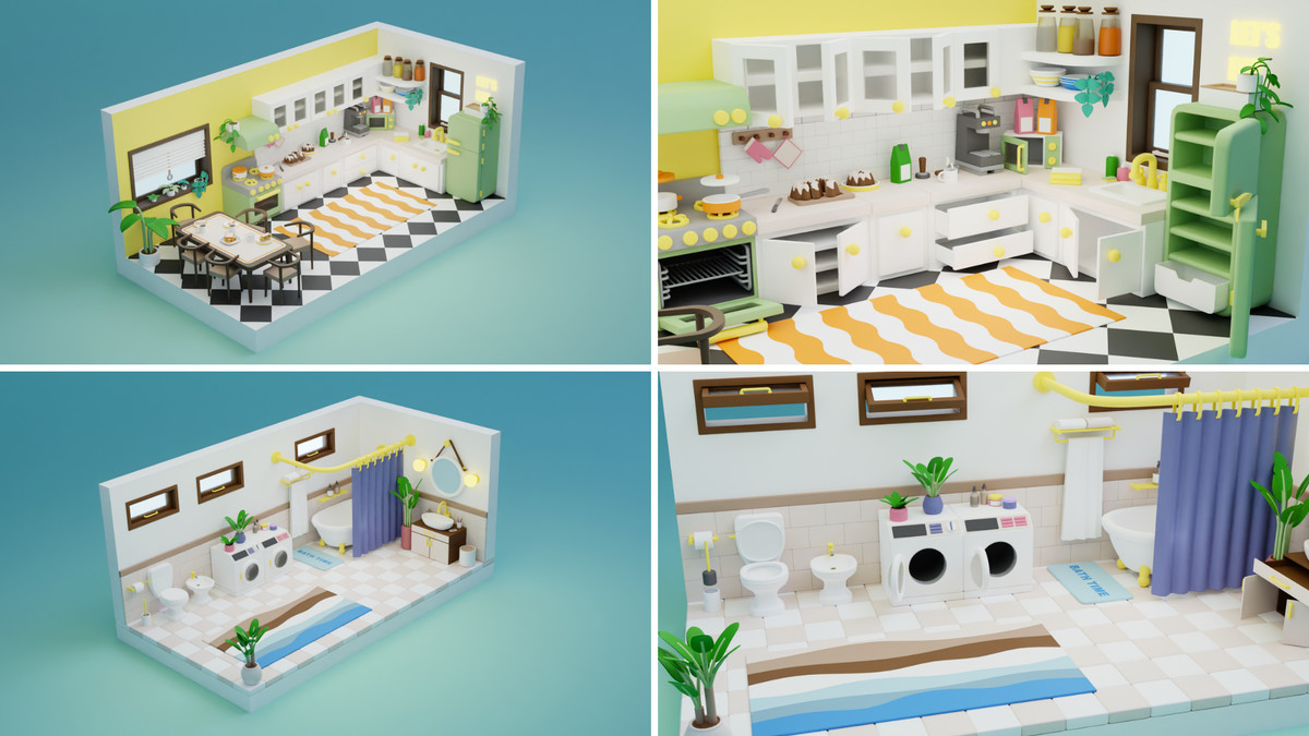 BIG PACK Interactive Cartoon Interiors & Rooms