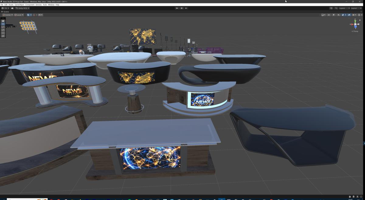 News Studio 3D Props Set - Broadcast Desks, Studio Lights, Furniture for VR