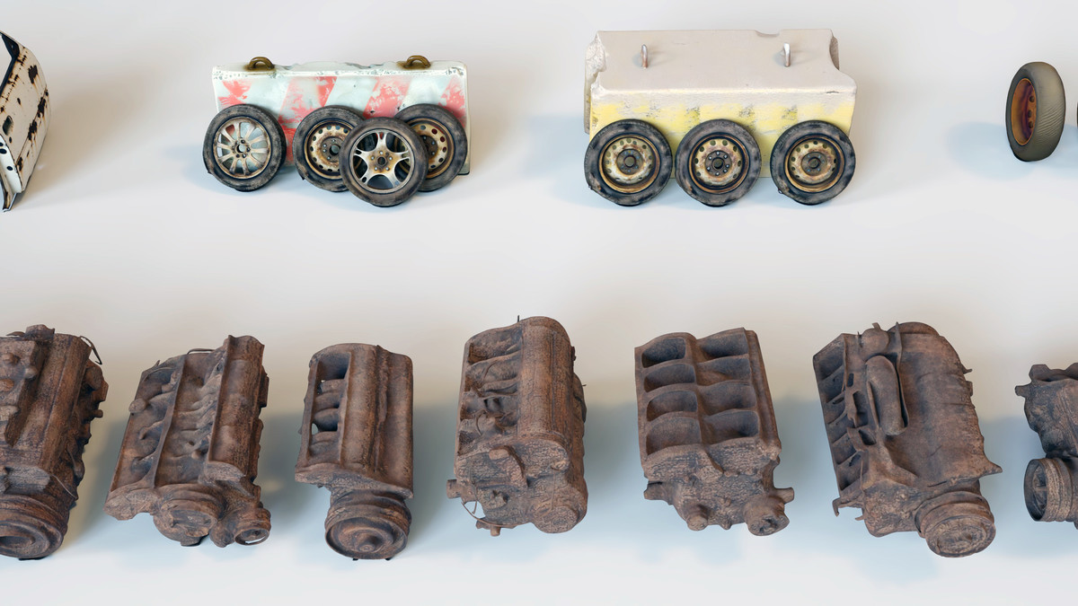 Old Abandoned Junk Rusty Vehicles 3d Game Ready Set (Car, Bus, Motorcycle, Bike)