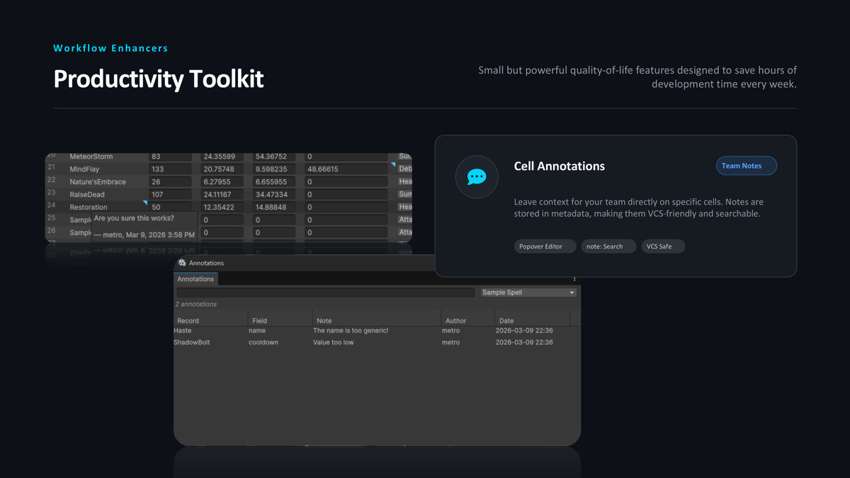 Game Data Workbench Core – Table-Based Data Editor for Unity