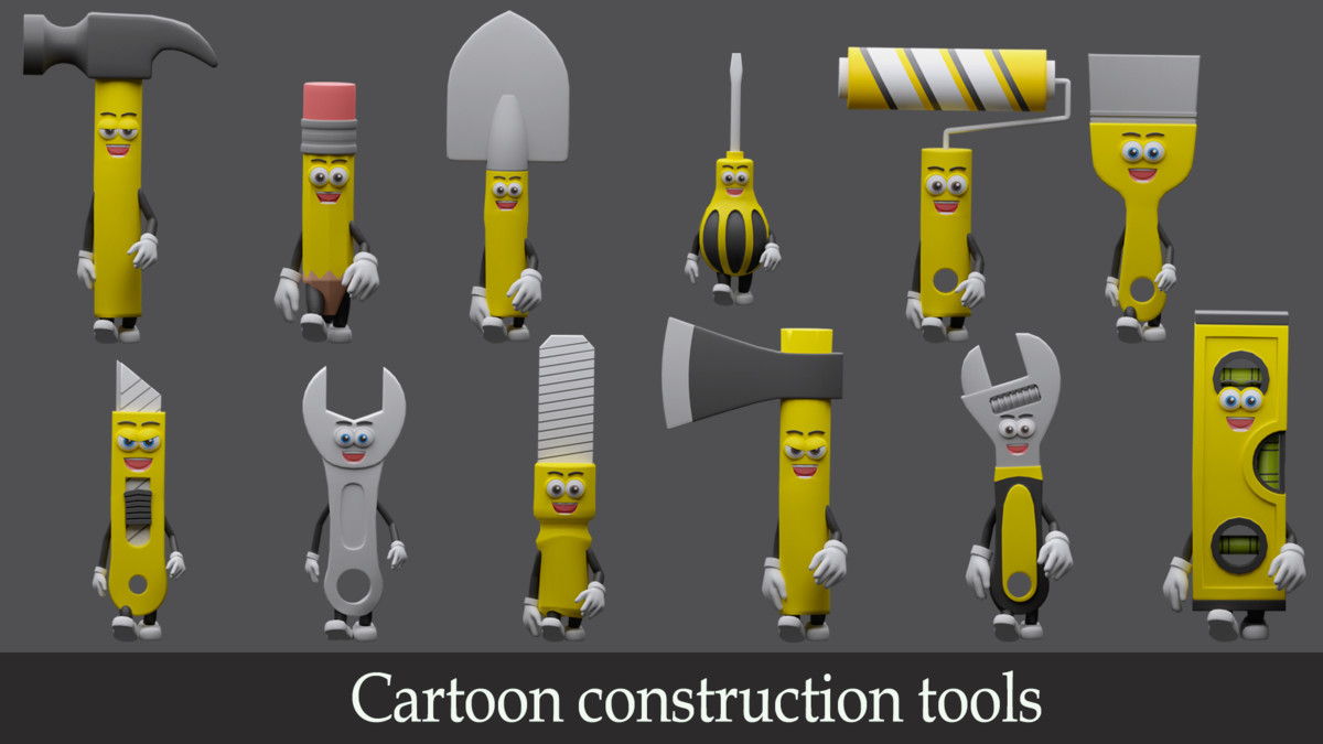 Cartoon characters construction tools