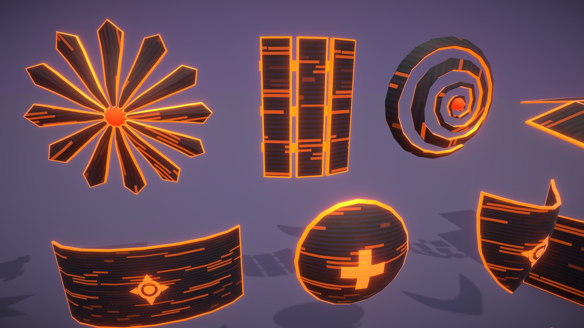 Cyber Neon Defense Shields 3D