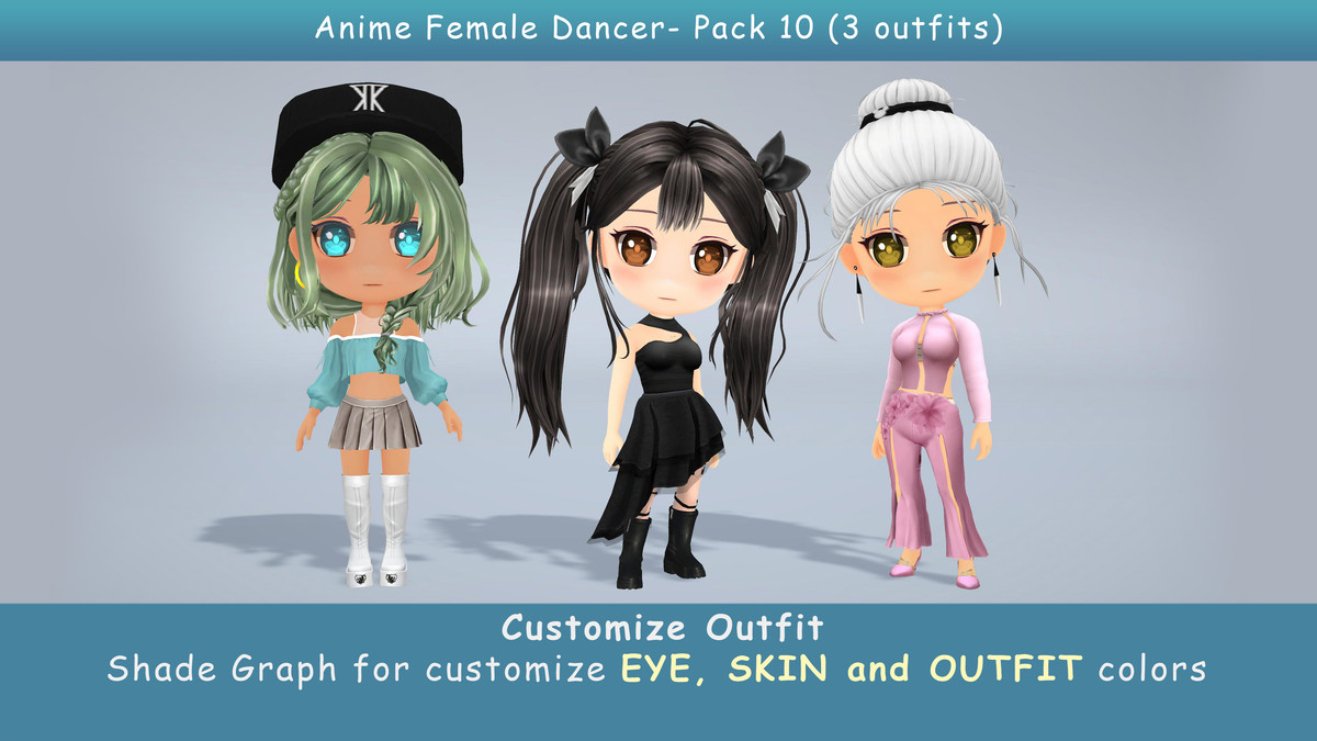 Chibi Anime Female Dancer - Pack 1 (3 outfits)