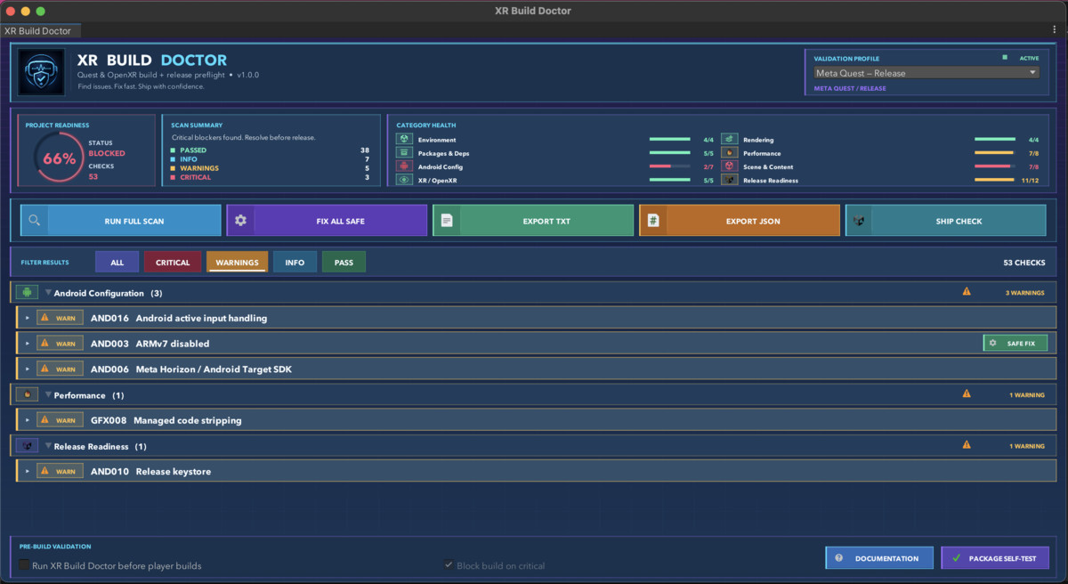 XR Build Doctor - Quest & OpenXR Build + Release Preflight