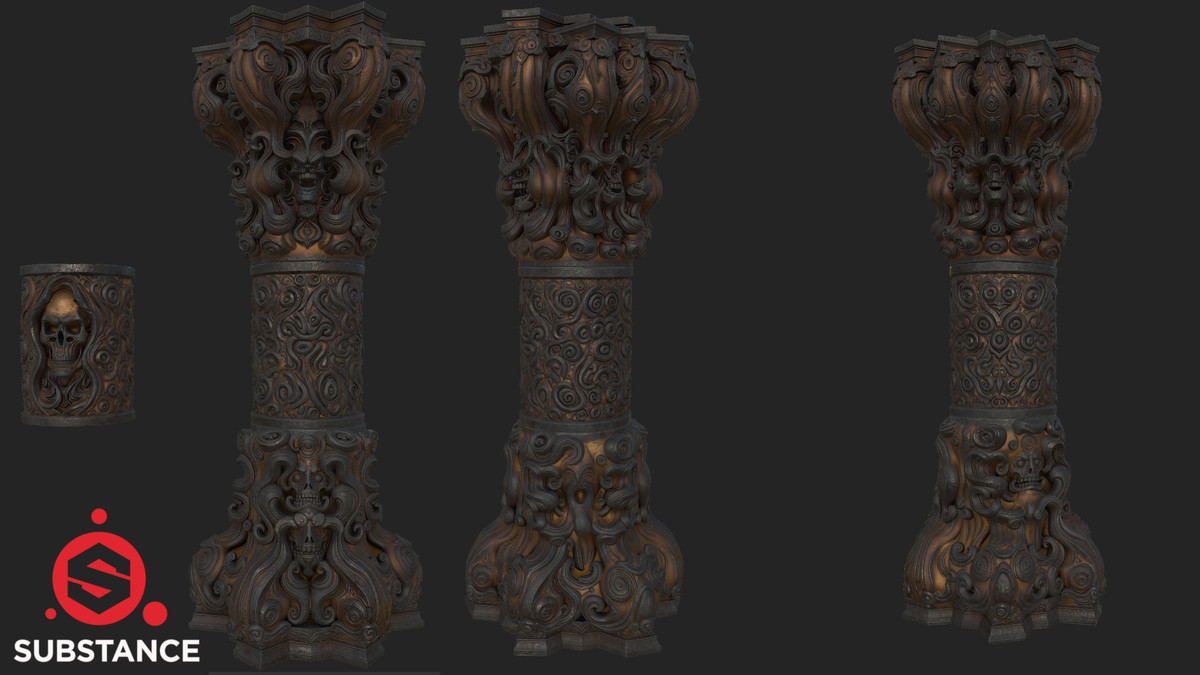 Dark Fantasy Pillar / Column (Swirling) in Gold, Bronze and Infernal
