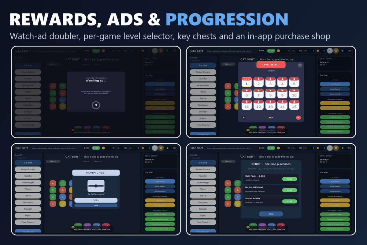 Mini Game Templates Board 2.0 - 10 Board Starters for Unity