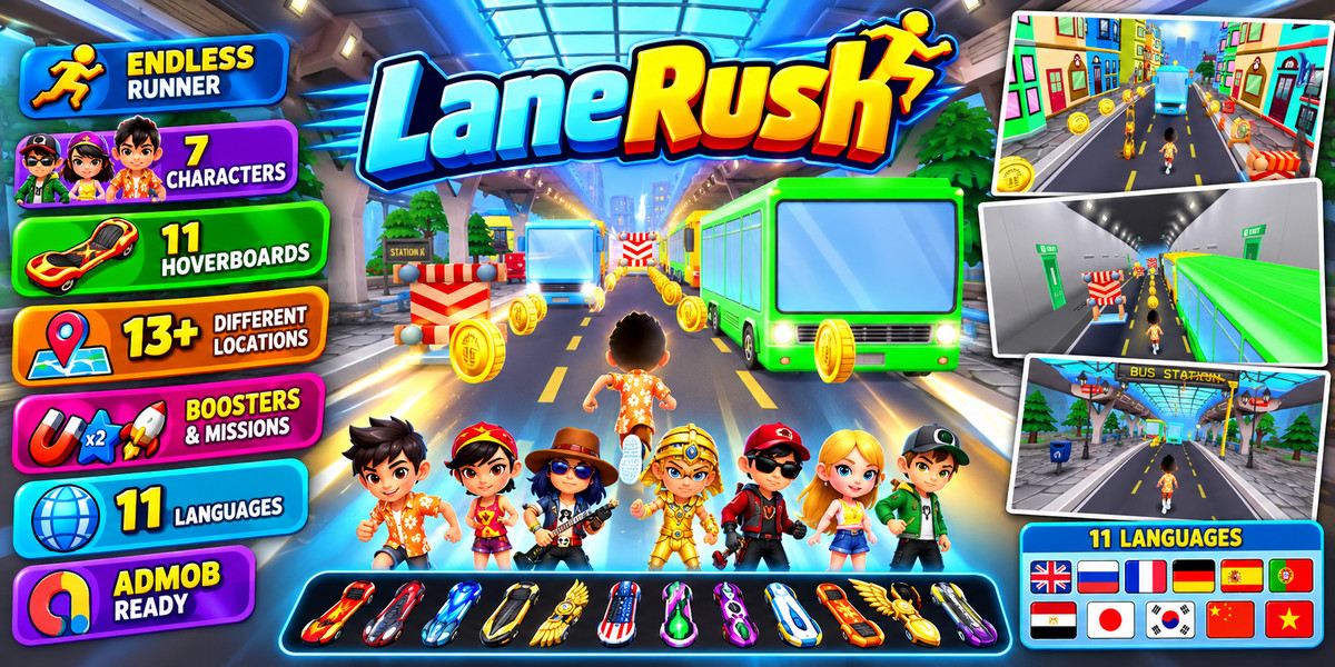 Lane Rush 3D — Complete Endless Runner Template