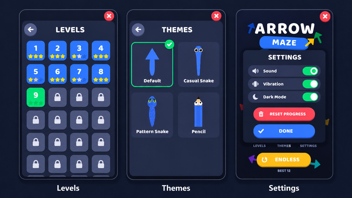 Arrow Escape - Full Game | Template + Editor | Procedural Level Generation