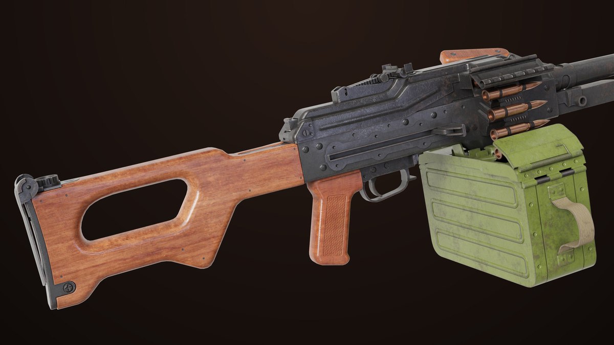 Machine Gun 11 Wood handle URP HDRP Textures