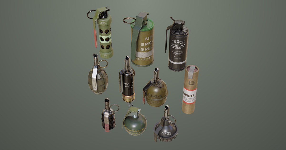 10 Grenades Single Mat URP HDRP Textures