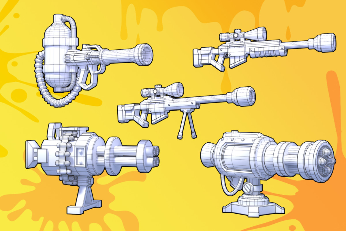 Realistic FPS Weapon & Turret Pack – Flamethrower, Gatling, Sniper with Bullets