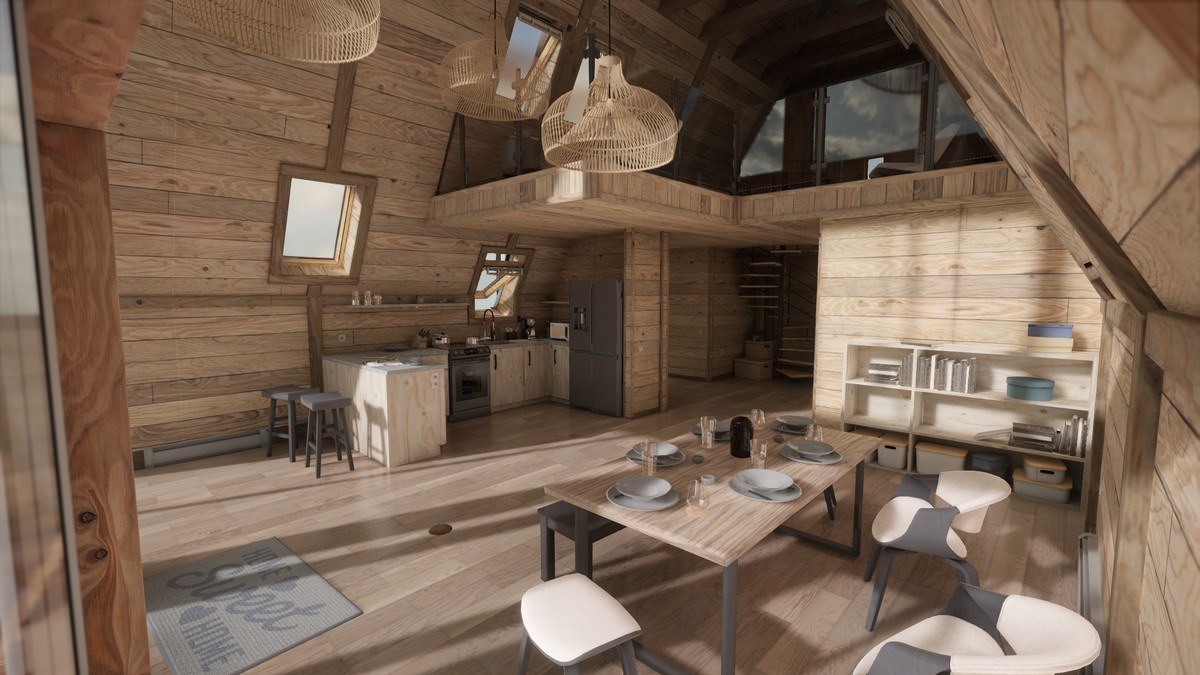 Modular A-frame House (Interior and exterior) A-frame Cabin Wooden