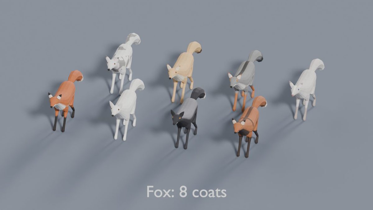 Animated Low Poly Animals Pack 2 | Fox, Cow, Cat, Pig & More | 112 Variants