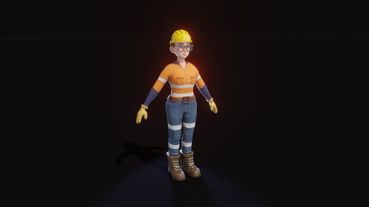Stylized Female Worker 3D Model – Animated & Customizable (Game-Ready, Built-In)