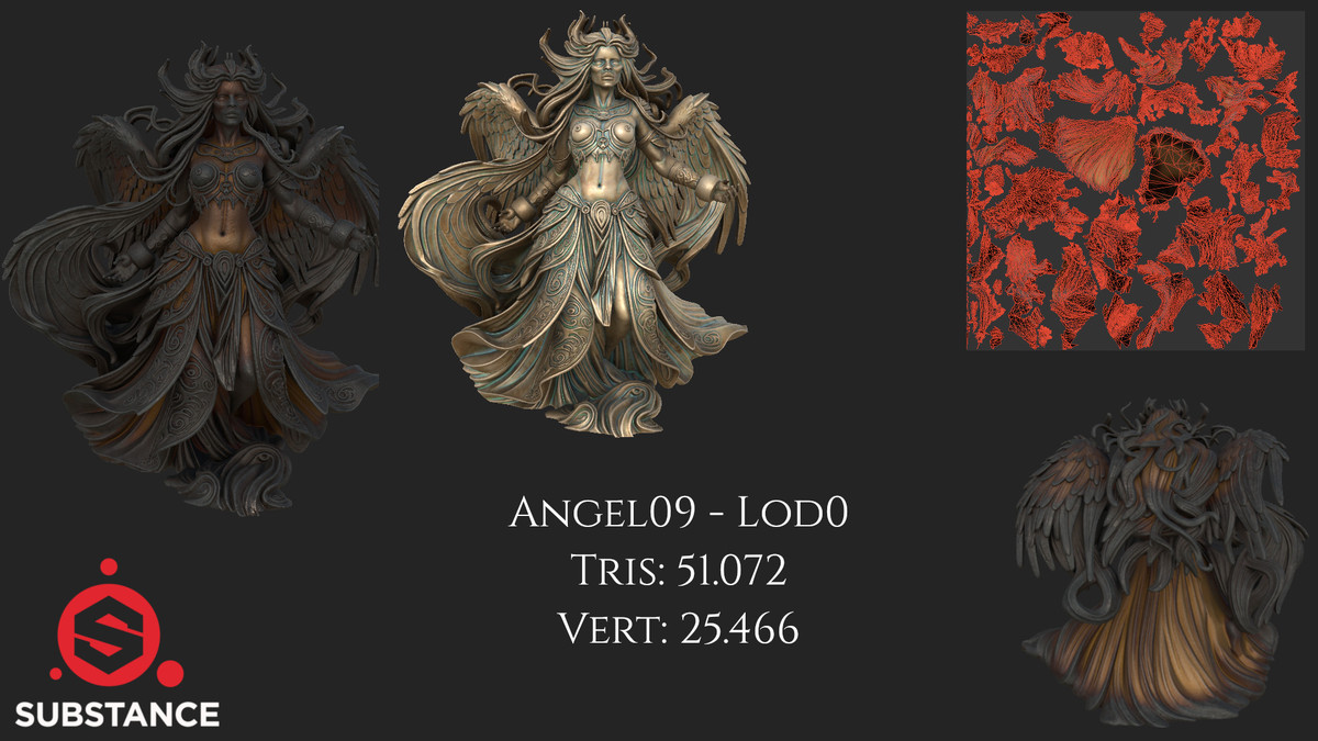 10 Dark Fantasy Angel Statues - Megapack with Color Options