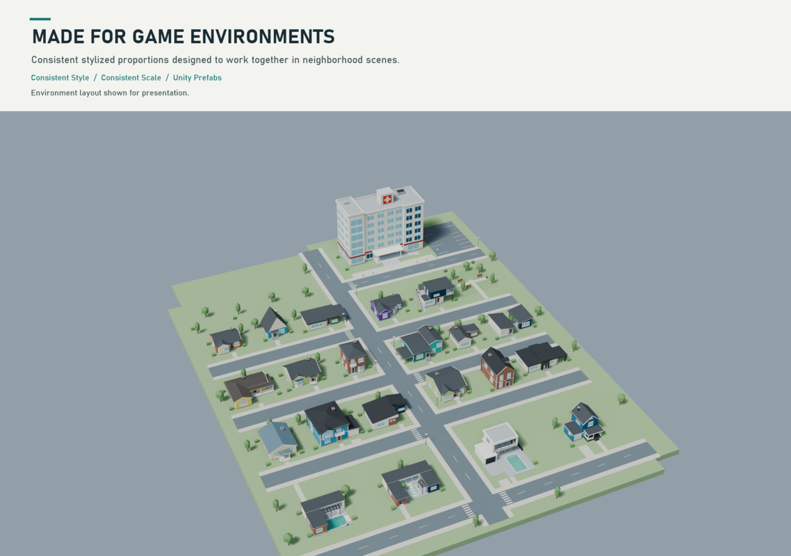 Stylized Neighborhood - 22 Low Poly Buildings