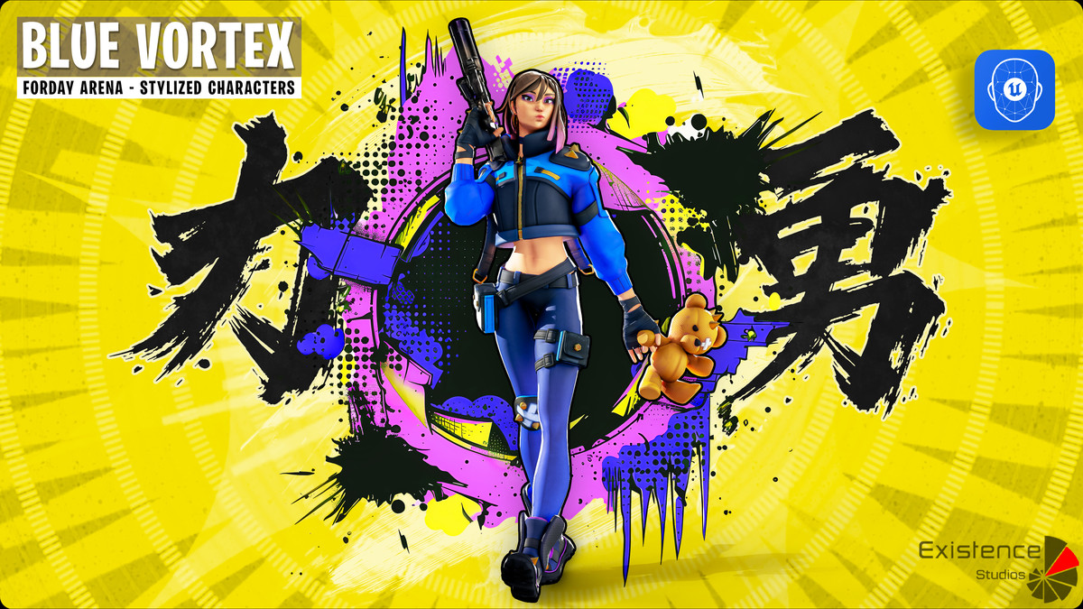 Blue Vortex – Stylized Sci-Fi Shooter Girl