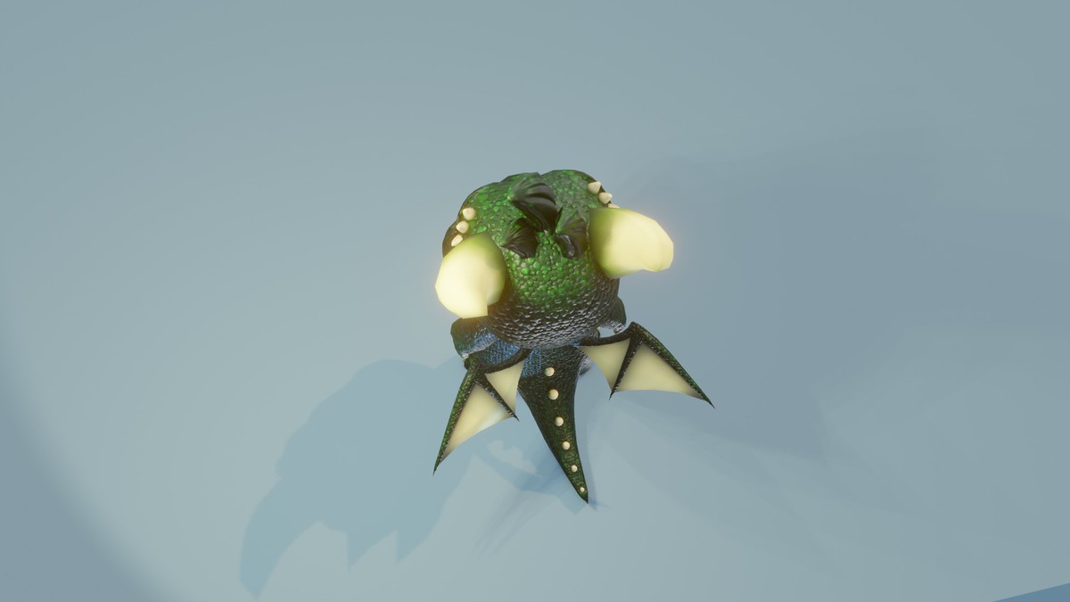 Cartoon Dark Green Baby Dragon 3D Model (Low-Poly, Game-Ready, Built-In)