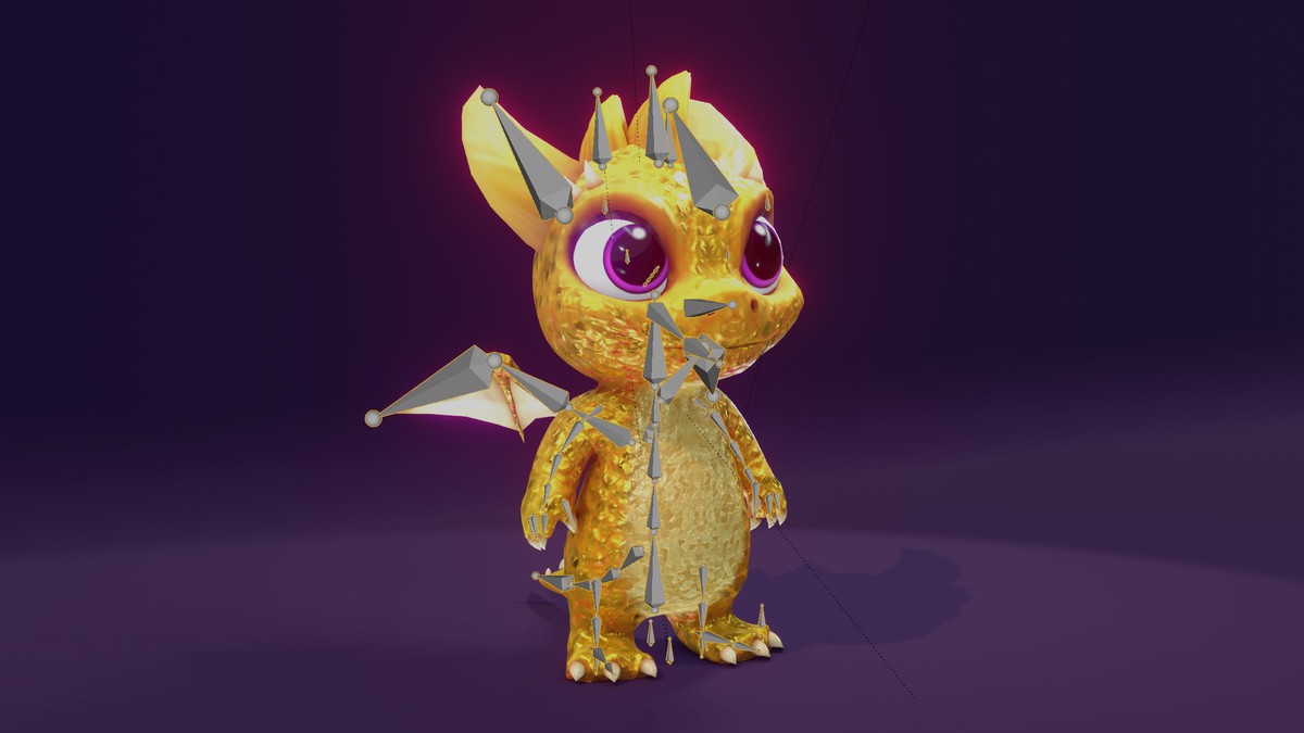 Cartoon Gold Dragon 3D Model (Low-Poly, Game-Ready, Animated, Built-In)