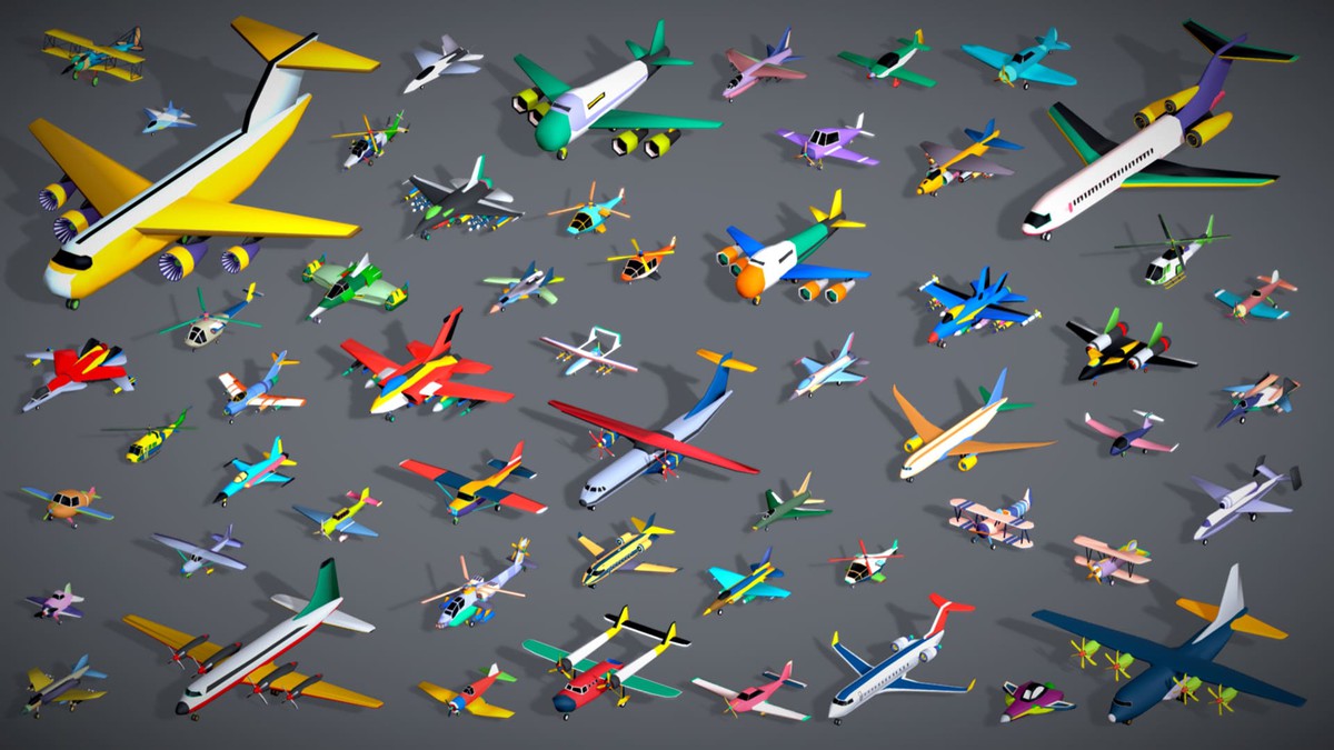 55 Stylized Airfield Vehicle Pack: Aircraft Plane Helicopter - Lowpoly Toon Kit