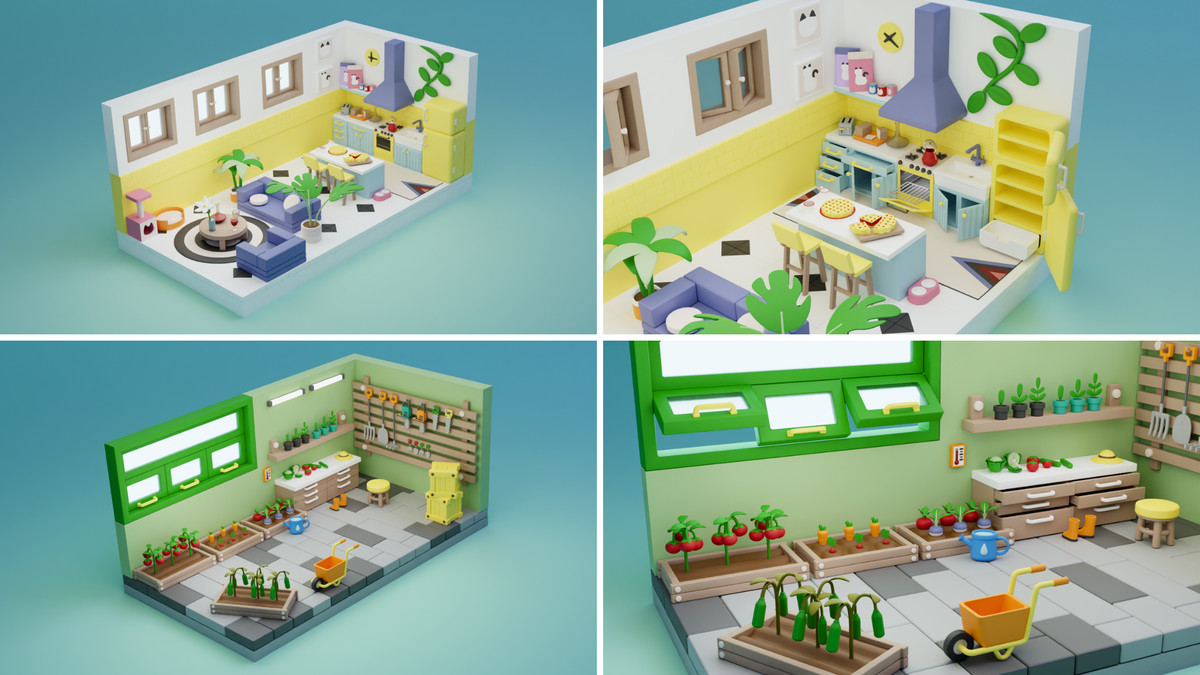 BIG PACK Interactive Cartoon Interiors & Rooms