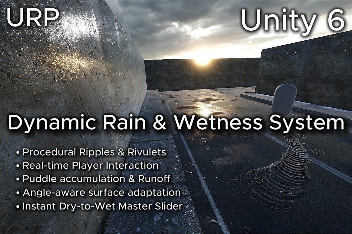 Dynamic Rain & Wetness System: Rivulets, Ripples, Interaction [URP]