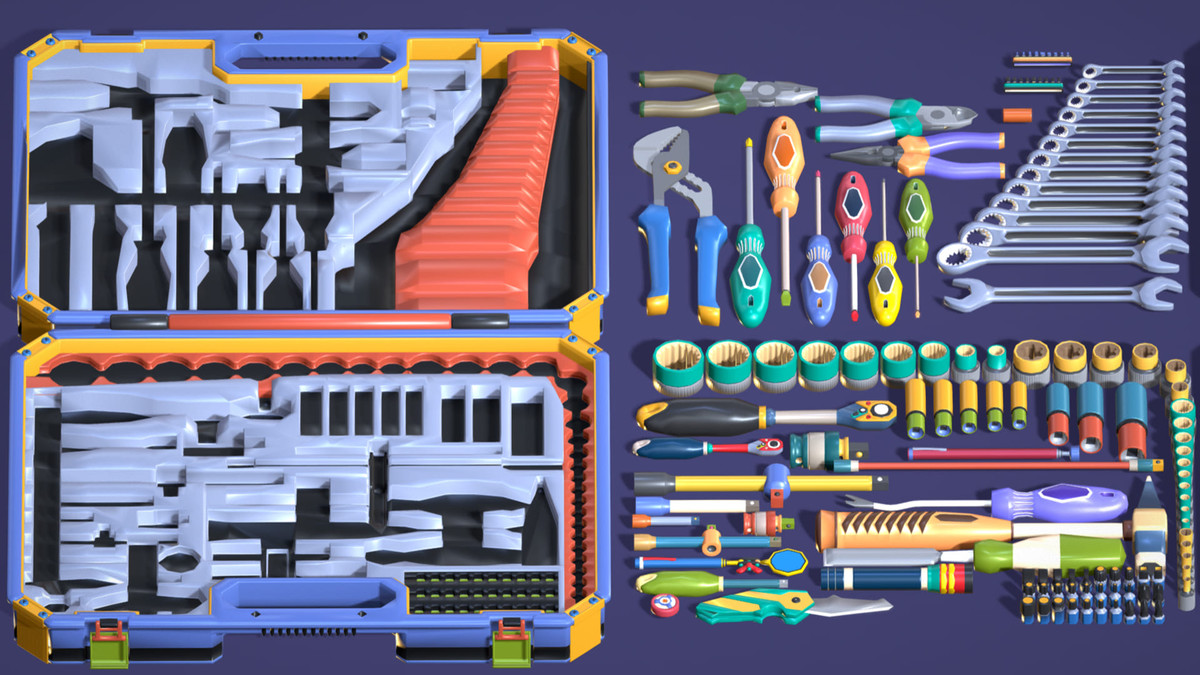 Industrial Toolkit Pack - 117 Lowpoly Toon Style Mechanical Tools Big Collection