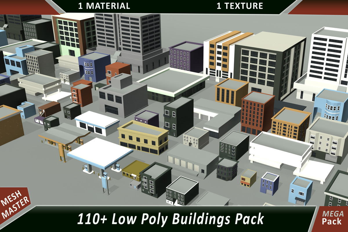 110+ low poly buildings pack