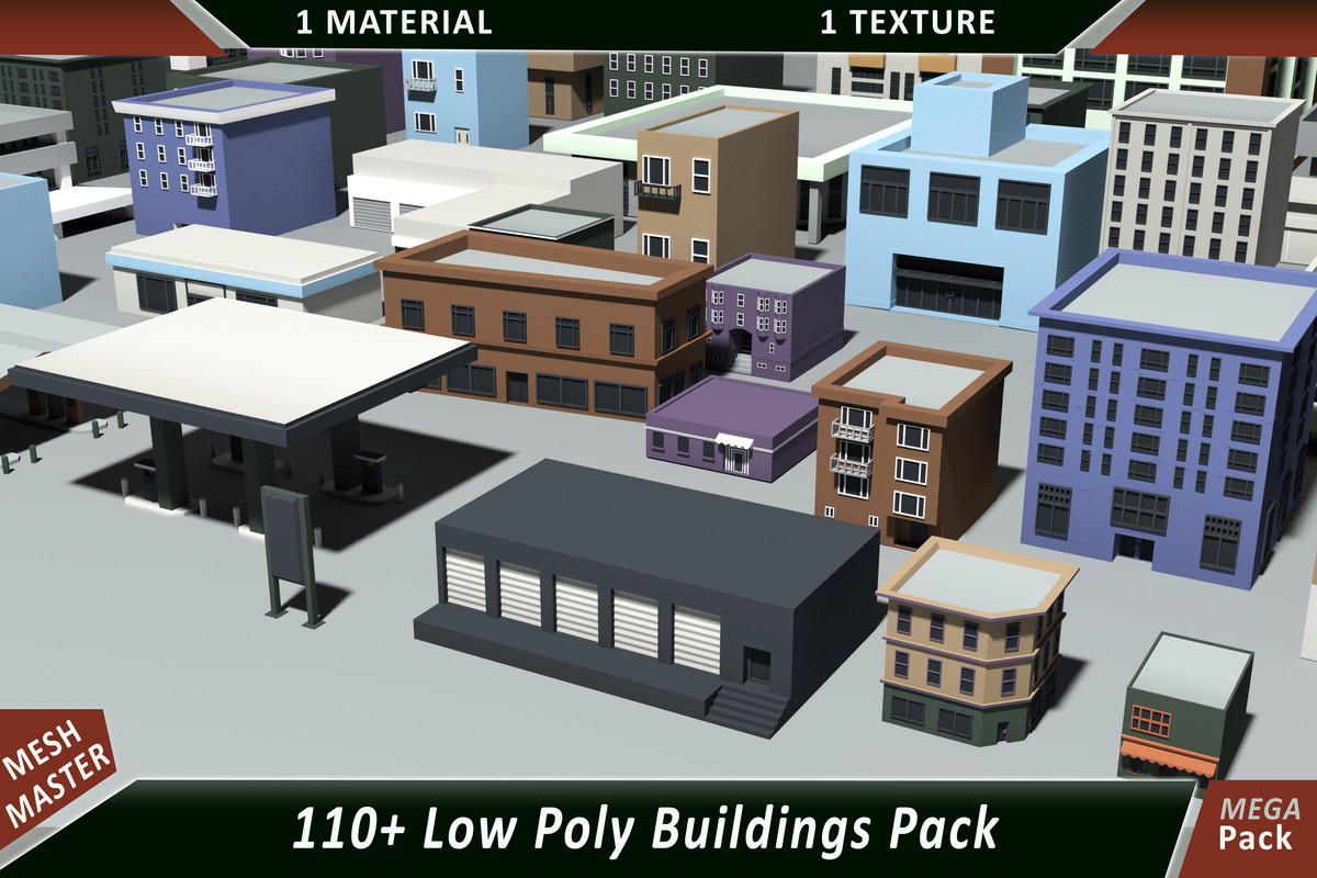 110+ low poly buildings pack