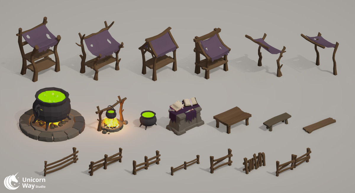 Fantasy Witch Village - Low Poly Stylized Pack