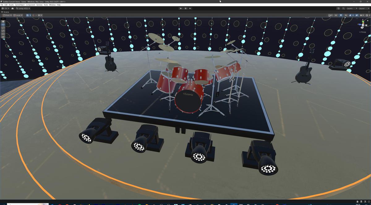 Golden Concert Arena Stadium 3D Model - Futuristic Environment with Stage, Props