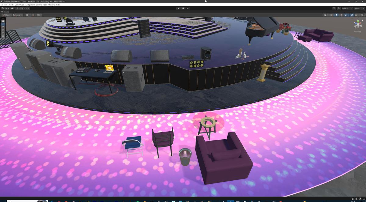Diamond Concert Arena Stage Venue - Modular 3d Scene (with Piano, Drums, Guitar)