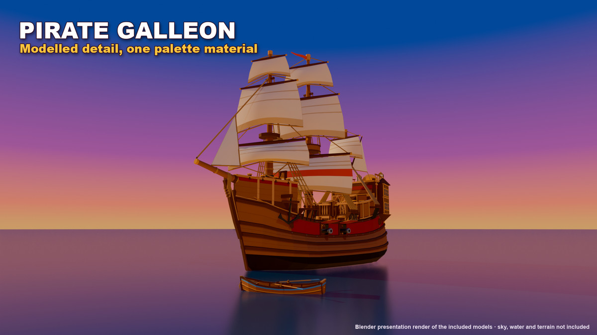 Stylized Pirate Ships & Boats: 13 Vessels + Harbour Dock Kit