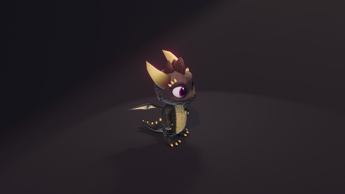 Cartoon Black Baby Dragon 3D Model (Low-Poly, Game-Ready, Animated, Built-In)