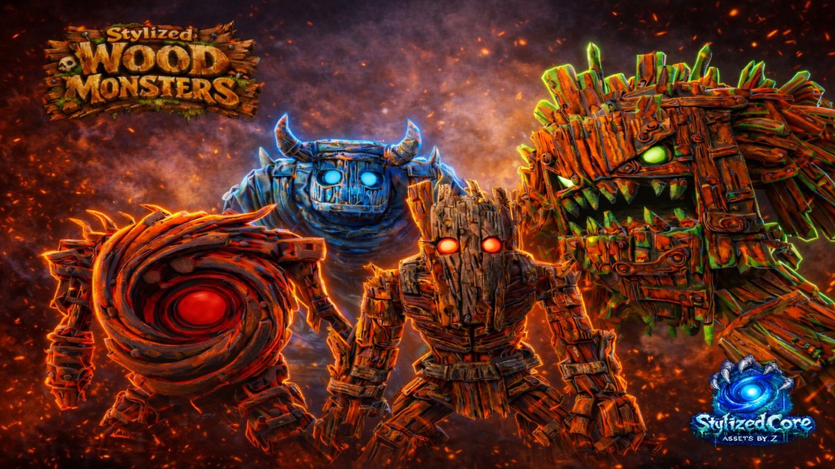 Monster Wood Pack – 4 Stylized Animated Creatures (LOD + Skins)