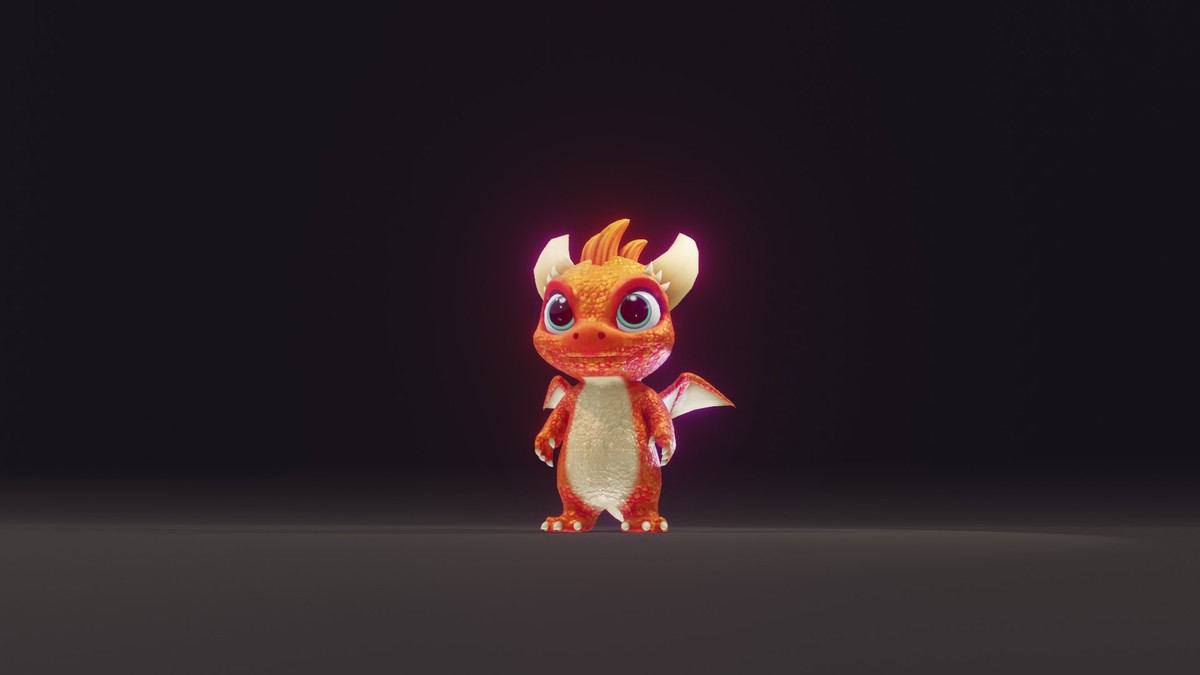 Cartoon Orange Baby Dragon 3D Model (Low-Poly, Game-Ready, Animated, Built-In)