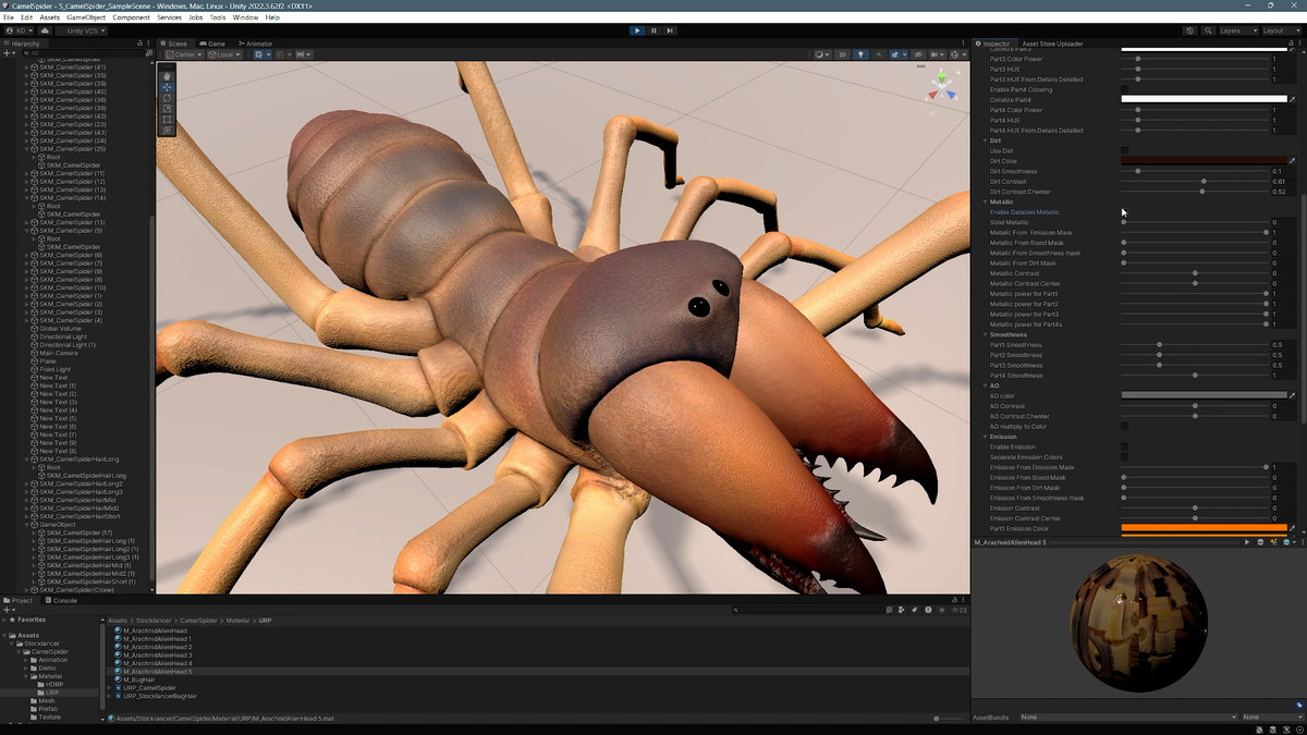Solifugae Camel Spider, animated and modular monster insect with skins & shader.