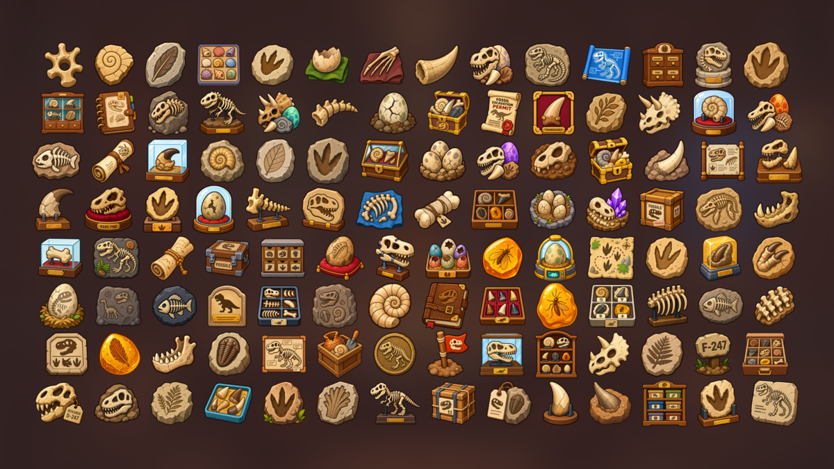 Dinosaur Fossils Paleontology Excavation Museum Icons Pack