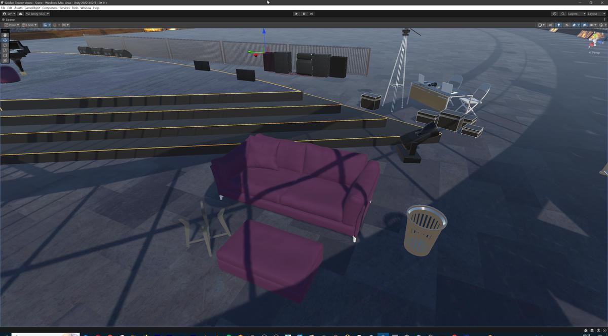 Golden Concert Arena Stadium 3D Model - Futuristic Environment with Stage, Props